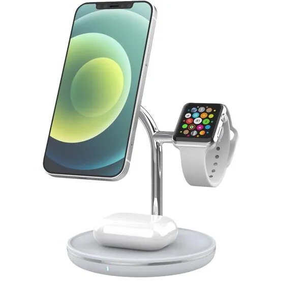 Tellur Incarcator wireless birou Tellur, 3-in-1, certificat MagSafe 15W, Watch 2.5W, TWS 5W, Alb