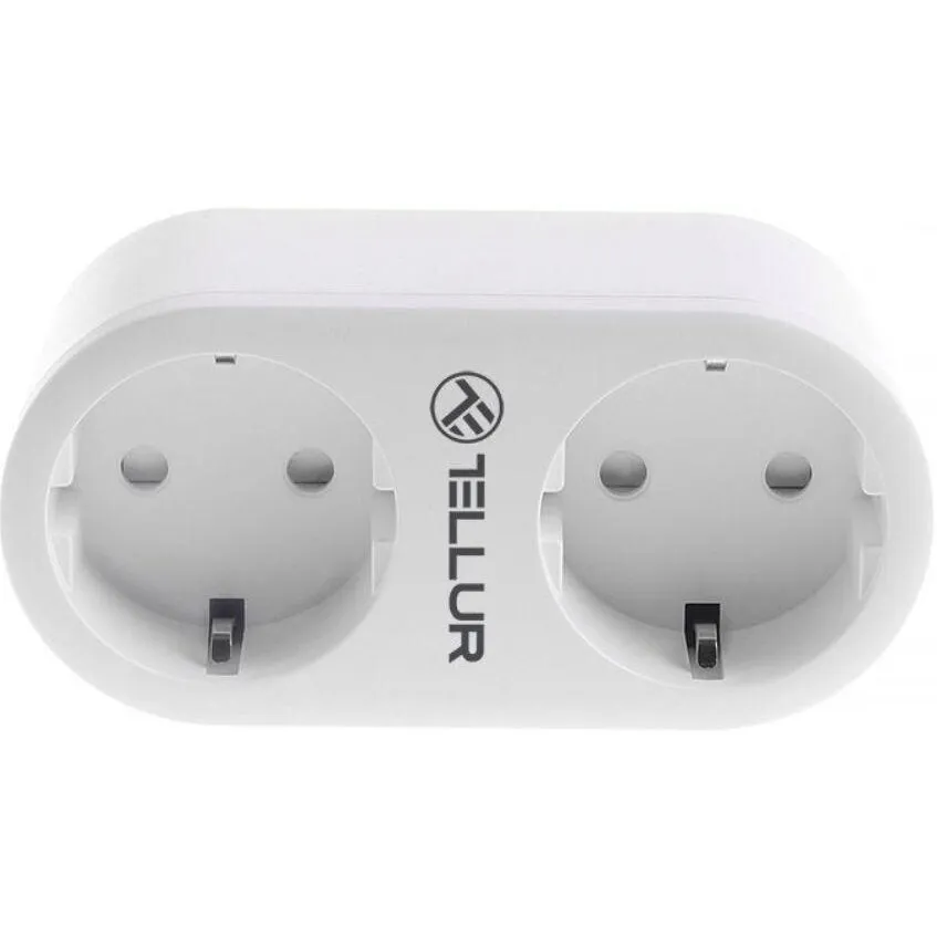 Tellur Priza Smart Tellur WiFi, 2 Porturi Schuko, 3680W, 16A, Monitorizarea Energiei, Alb