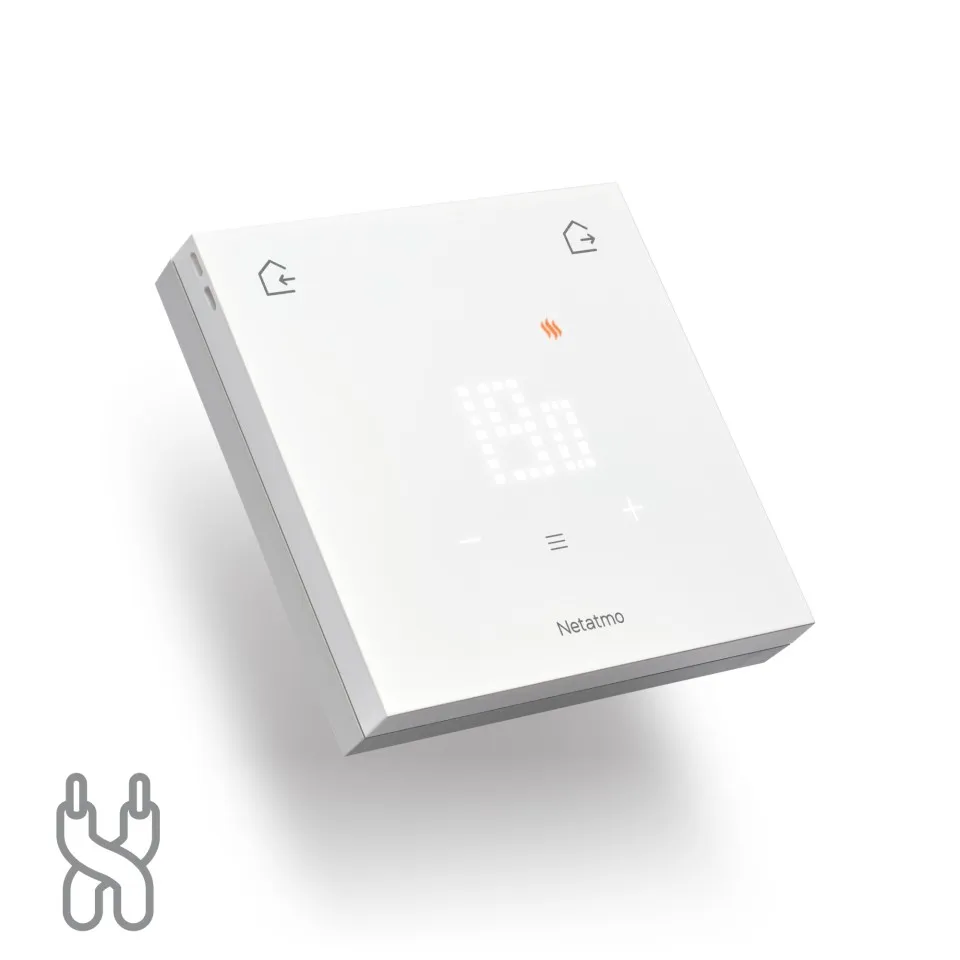 Termostat inteligent Netatmo Wired Original, Monitorizare consum energie, Programare sistem de incalzire, Control prin aplicatie, Alb