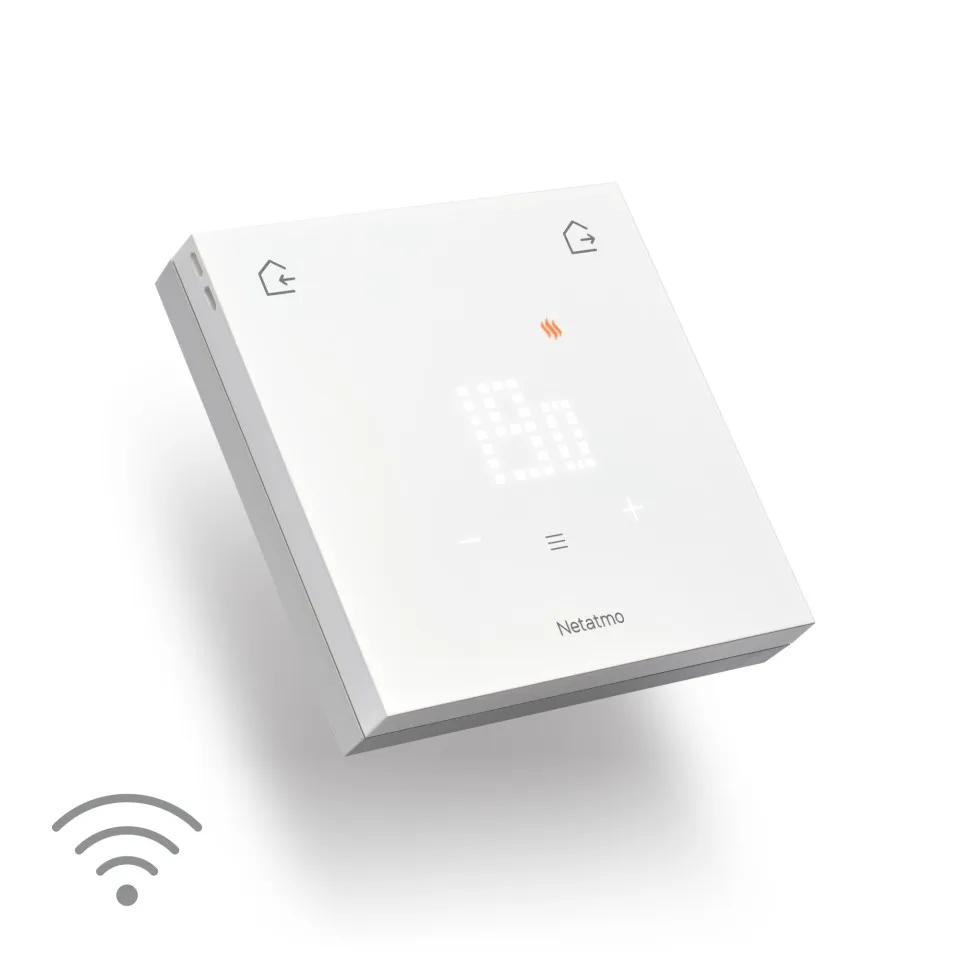 Termostat inteligent Netatmo Wireless Original, Monitorizare consum energie, Programare sistem de incalzire, Control prin aplicatie, Alb