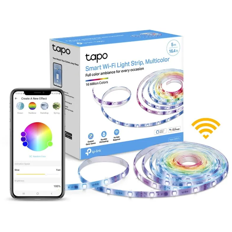 TP-LINK Banda LED RGBIC inteligenta TP-LINK Tapo L920-5, Wi-Fi, control vocal, sincronizare muzica, 20.5W, 2100 lm, compatibil Amazon Alexa si Google Assistant, 220-240V, 5m
