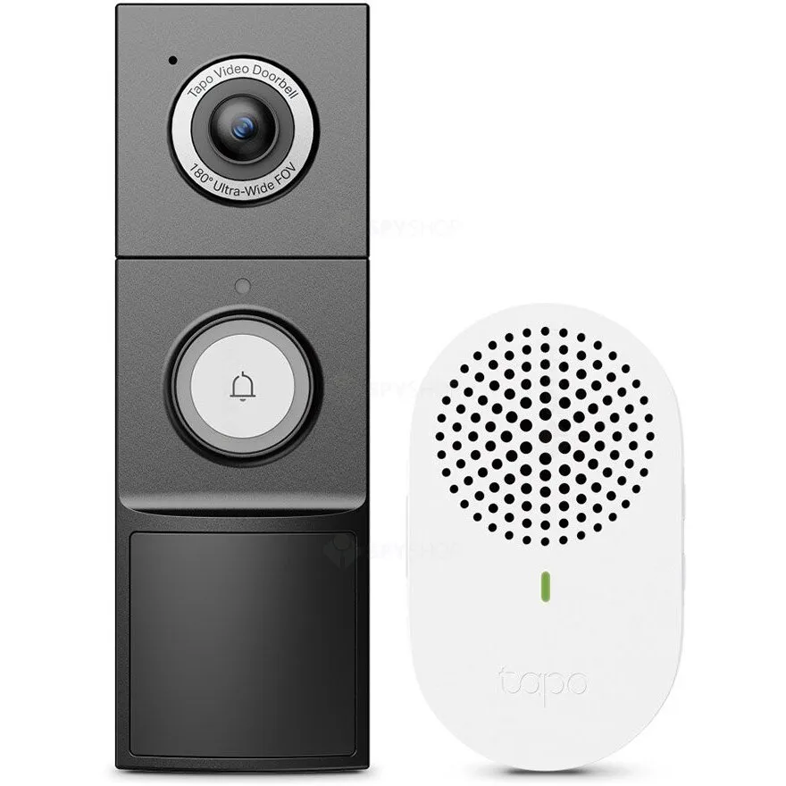 TP-LINK Camera video pentru usa TP-Link Tapo D235, Smart Home Videointerfon, WiFi, 5 MP, IR 10 m, microfon si difuzor, slot card, aparent, detectie miscare, PIR, baterie 10000 mAh
