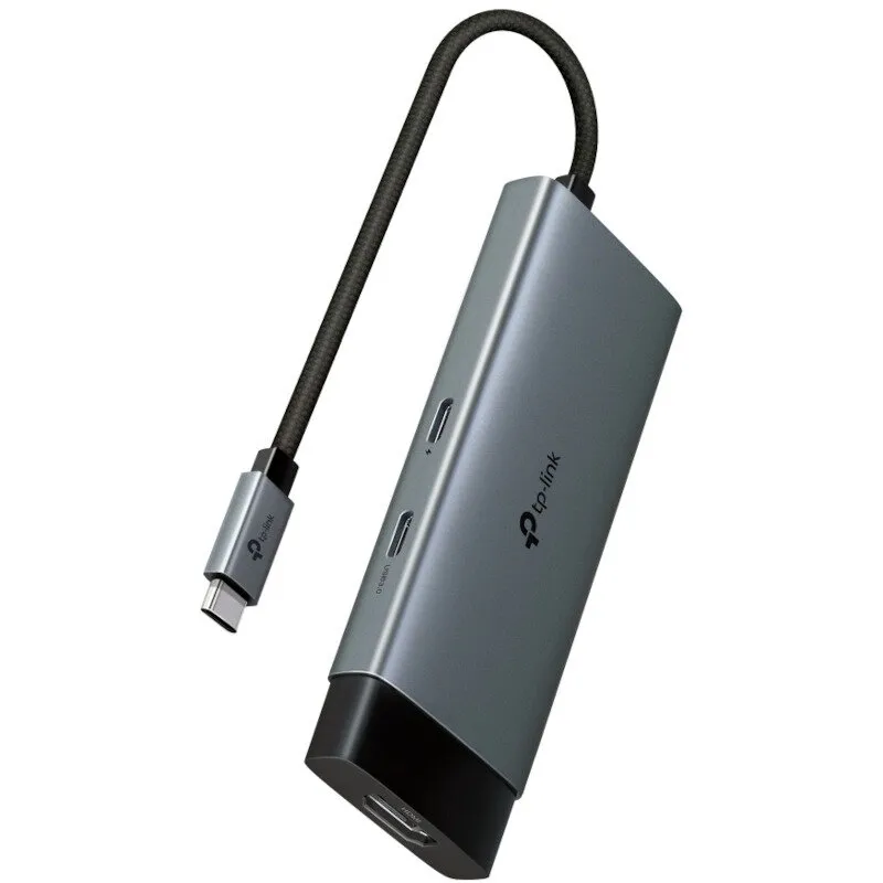 TP-LINK Hub TP-Link, porturi USB: USB 3.0x2 + USB-C PDx1, USB-C x 1, 1 x HDMI, conectare prin USB Type-C, lungime cablu 10 cm, Gri-Negru
