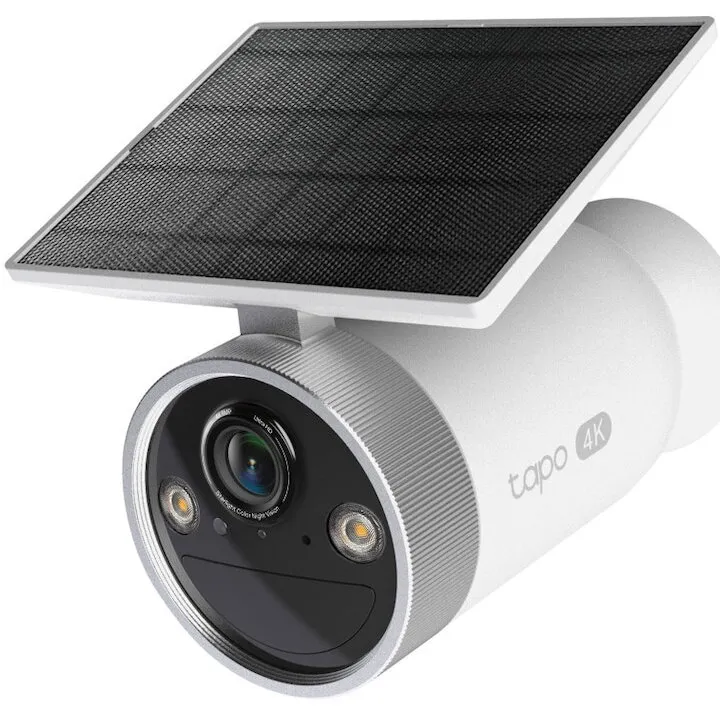 TP-LINK Kit camera de supraveghere cu panou solar TP-Link Tapo C465, 8MP, 4K, 3840x2160, 18x zoom digital, Starlight Color Night Vision, Two-Way Audio, Detectie AI, alarma, acumulator, montare fara cabluri, baterie 7800mAh, IP65