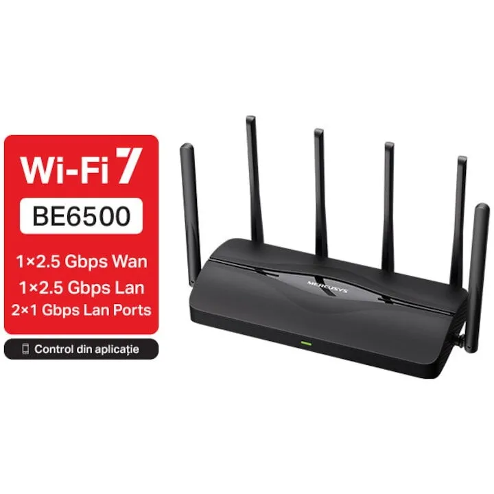 TP-LINK Router Wireless TP-LINK Mercusys MR37BE, BE6500, Wi-Fi 7, MLO, 2 porturi 2.5Gbps, 2 porturi Gigabit, compatibil EasyMesh