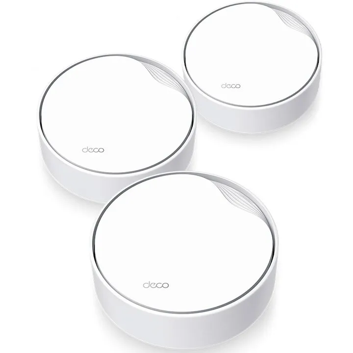 TP-LINK Sistem Wi-Fi Mesh TP-Link Deco X50-PoE(3-pack), Dual-Band AX3000 cu suport PoE, 1 x 2.5 Gbps port + 2 x Gigabit, cu acoperire completa pentru casa, Seamless Roaming, Antivirus, Control Parental si Control Vocal
