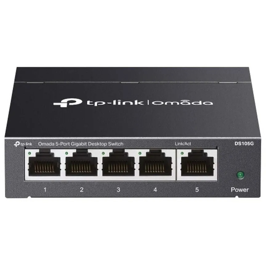 TP-LINK Switch 5 porturi Gigabit (4+1) Tp-Link Omada DS105G, 5x 10/100/1000Mbps RJ45, QoS, fara management, plug and play, Antracit