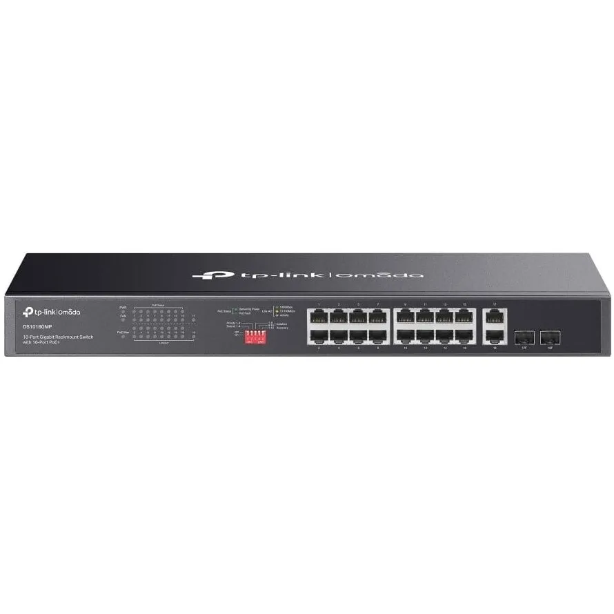 TP-LINK Switch Omada Tp-Link DS1018GMP, 18 x Porturi Gigabit, PoE+, 2 x Combo SFP, 250W, Rackmount, Negru