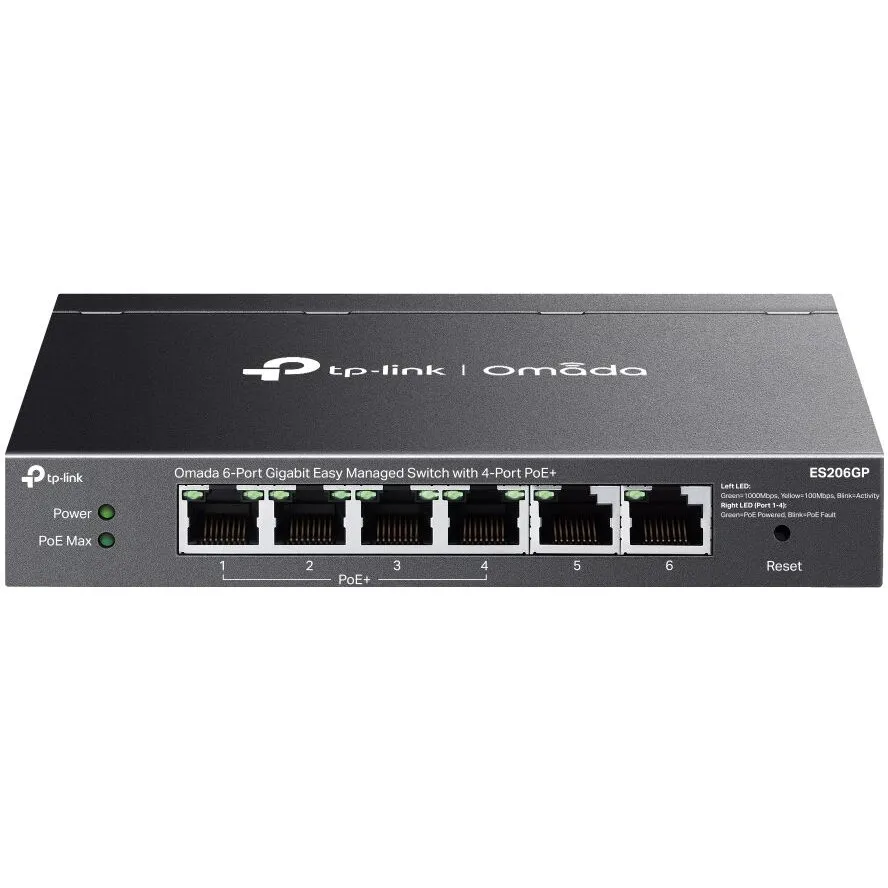 TP-LINK Switch TP-Link ES206GP 6-Port Gigabit cu 4-Port PoE+, 10/100/1000 Mbps, 65W, Negru
