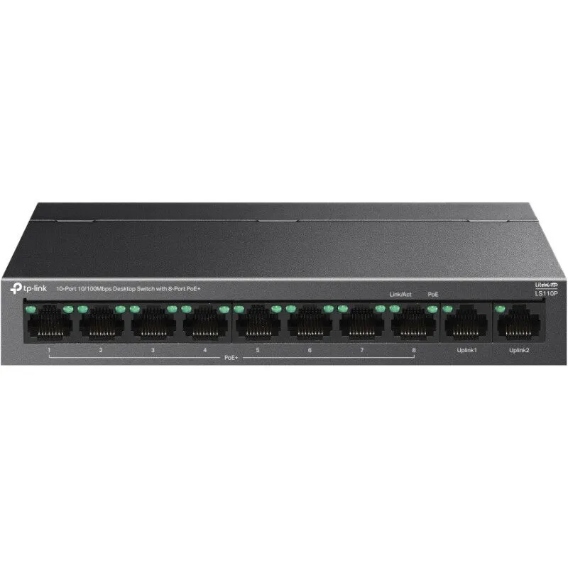 TP-LINK Switch TP-LINK LiteWave LS110P, 10 porturi RJ45, 8 porturi PoE+, 96 W, Plug-and-Play