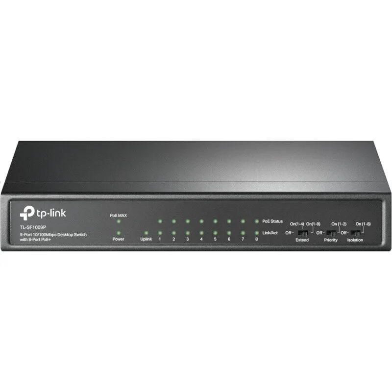 TP-LINK TP-LINK TPL 9P-10/100 8POE DESKTOP SWITCH Switch TP-Link TL-SF1009P, 9 porturi 10/100Mbps, 8 porturi PoE, metal.