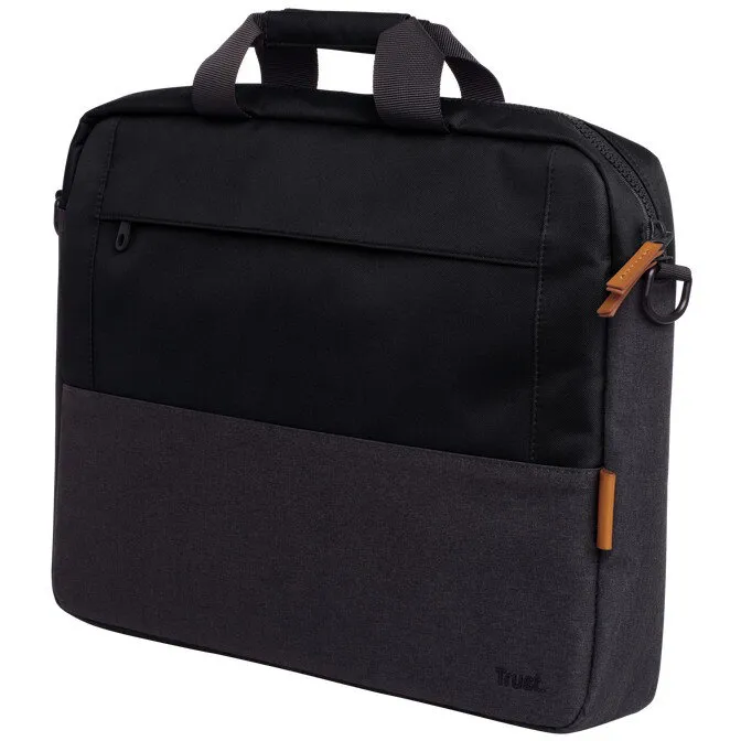 Trust Geanta laptop Trust Lisboa, pentru laptopuri cu diagonala pana in 16 inch, 2 compartimente, material POM, RPET Polyester, RPET, volum 2.1 L, negru