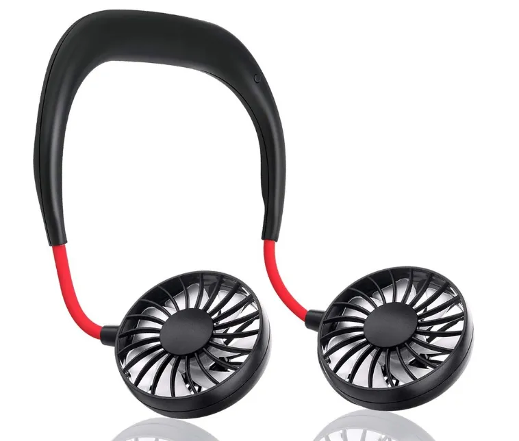 UB Mini ventilator portabil dublu pentru gat cu acumulator si 3 trepte de viteza ROSU/NEGRU OFF