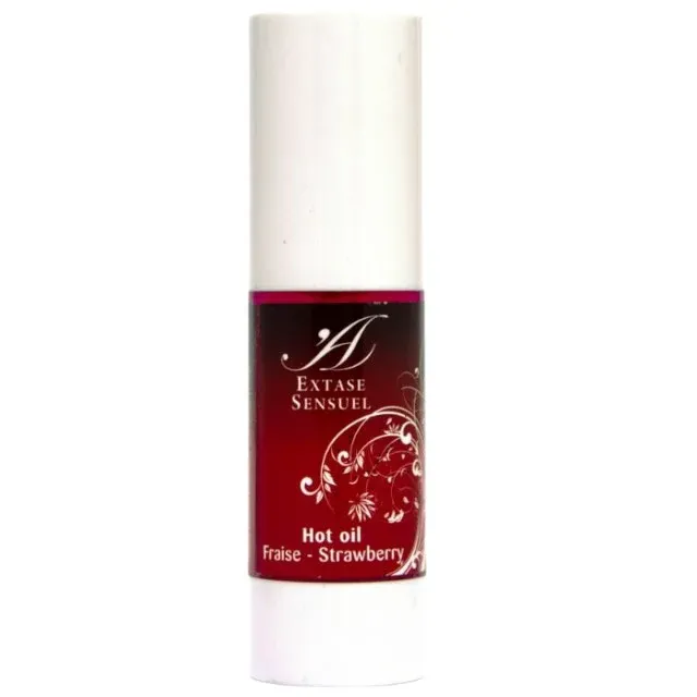 Ulei unisex EXTASE SENSUEL Hot Oil, pentru masaj, lubrifiere și stimulare, efect de încălzire, aromă de căpșuni, 30 ml