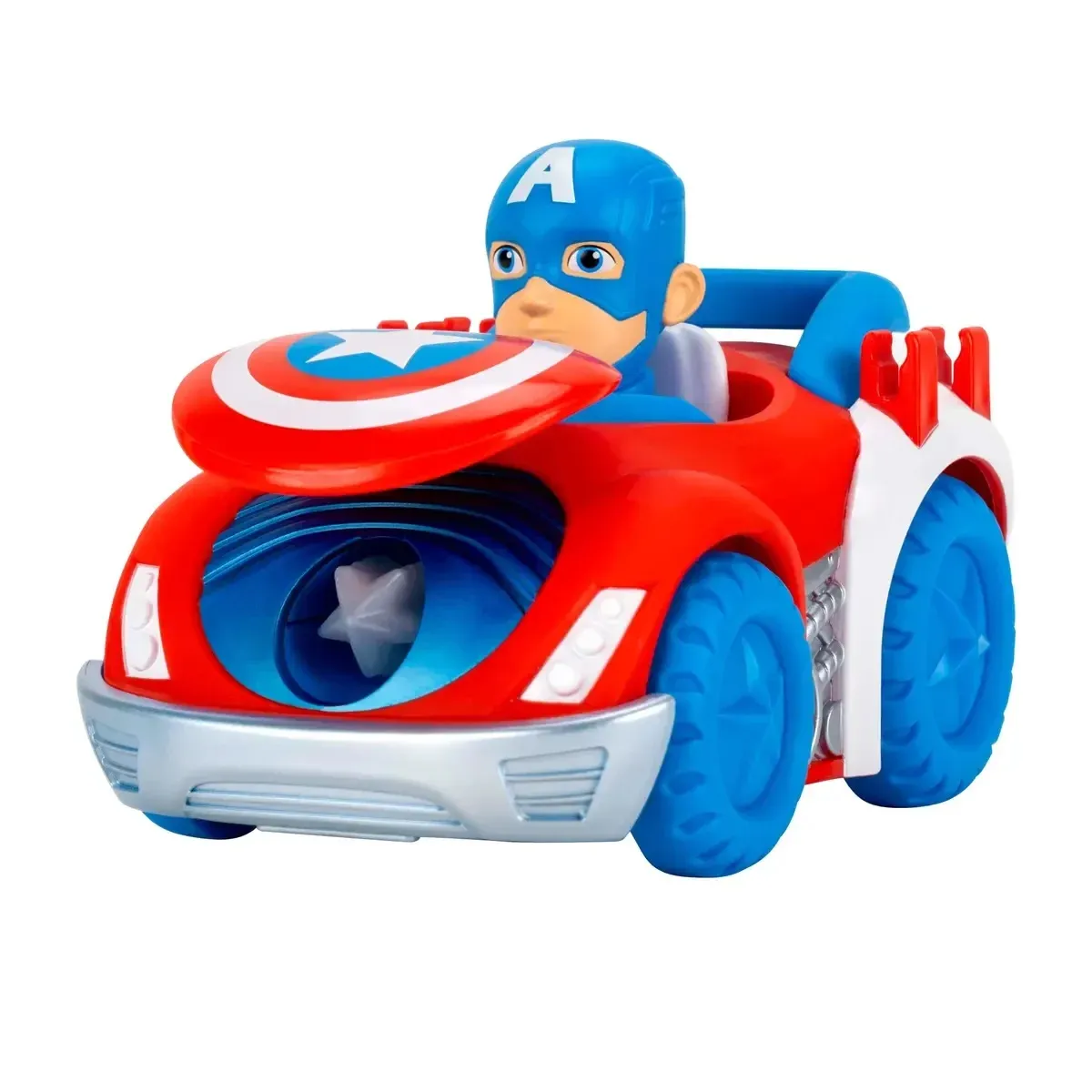 Vehicul cu lansator de sageti si figurina, Spidey and His Amazing Friends, Captain America