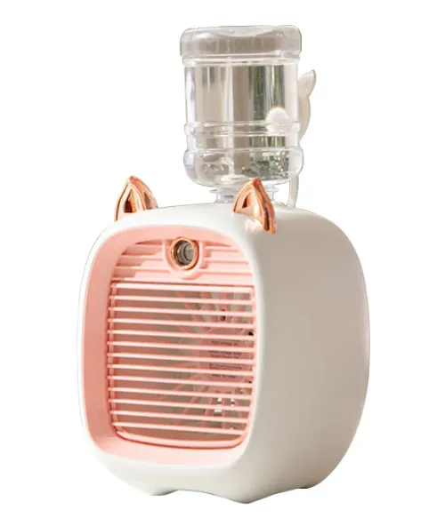 Ventilator portabil de birou cu incarcare USB si umidificare urechi pisica
