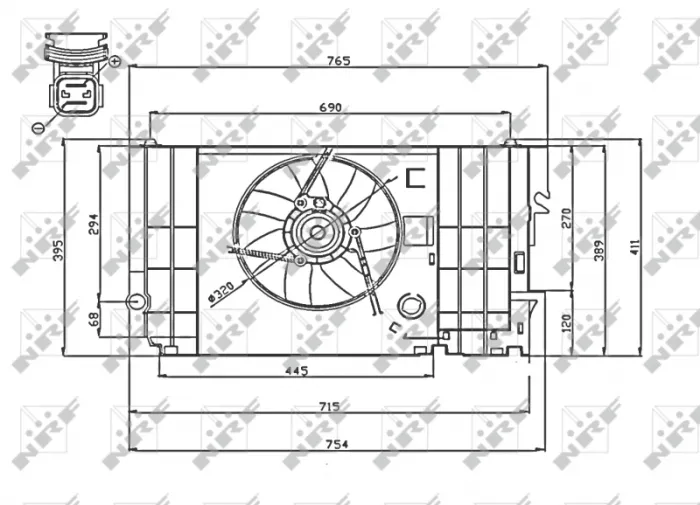 Ventilator radiator (cu carcasa) potrivit CITROEN BERLINGO, BERLINGO MINIVAN, XSARA, ZX; PEUGEOT 306, 406, PARTNER, PARTNER MINIVAN 1.1-2.0D 03.91-12.15