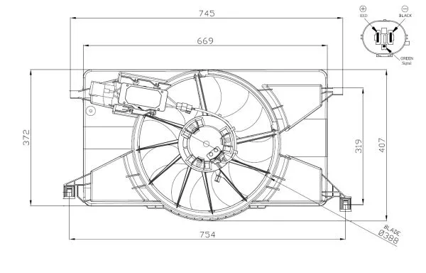 Ventilator radiator (cu carcasa) potrivit FORD C-MAX II, FOCUS III, FOCUS III HATCHBACK, GRAND C-MAX 1.0-Electric 04.10-02.20