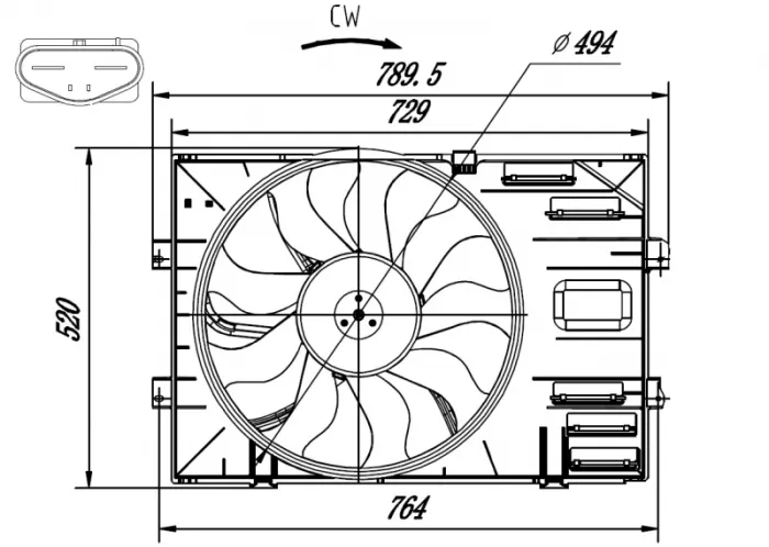 Ventilator radiator (cu carcasa) potrivit VW MULTIVAN V, MULTIVAN VI, TRANSPORTER   CARAVELLE VI, TRANSPORTER V, TRANSPORTER VI 2.0 2.0D 09.09-