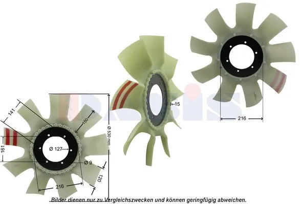 Ventilator radiator (diameter 530 mm, numar lame 9) potrivit FENDT 714 FAVORIT, 815 VARIO, 817 VARIO, 818 FAVORIT