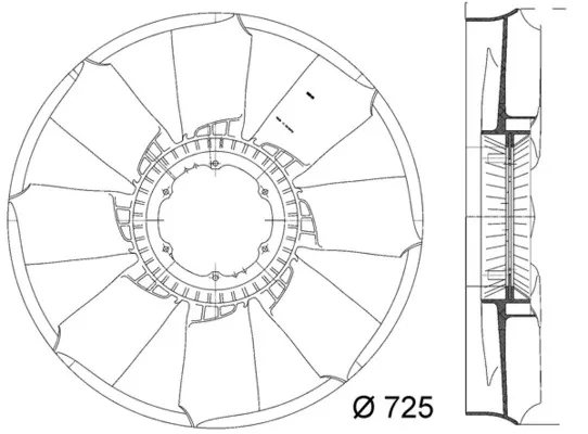 Ventilator radiator (diameter 725mm, numar lame 8) potrivit MERCEDES ATEGO, ATEGO 2, AXOR, AXOR 2, UNIMOG OM457.910-OM926.999 01.98-