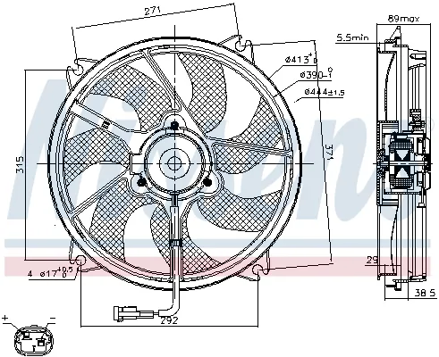 Ventilator radiator potrivit CITROEN BERLINGO MINIVAN, C5, C5 I, C8, JUMPY; FIAT SCUDO, ULYSSE; LANCIA PHEDRA; PEUGEOT 307, 807, EXPERT, EXPERT TEPEE; TOYOTA PROACE 1.4-3.0 07.98-