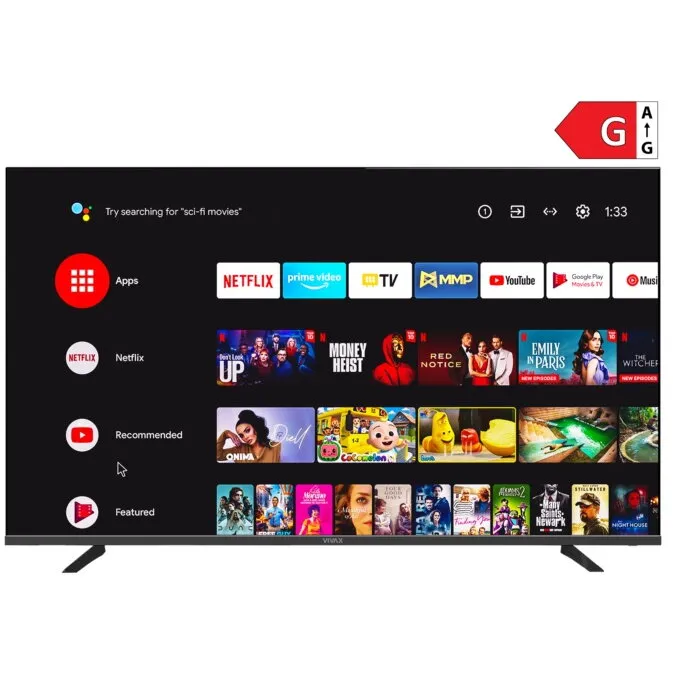 VIVAX Televizor Smart LED, Vivax TV 65UHD10K, 164 cm, UHD 4K, Clasa G, Negru