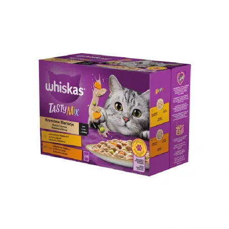 Whiskas Adult, hrana umeda pentru pisici, plic tasty mix meniu cremos, 12x85 gr