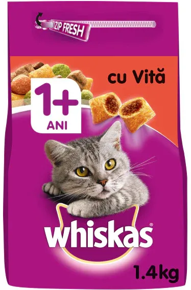 WHISKAS Hrană uscată pentru pisici Adulte, cu Vită